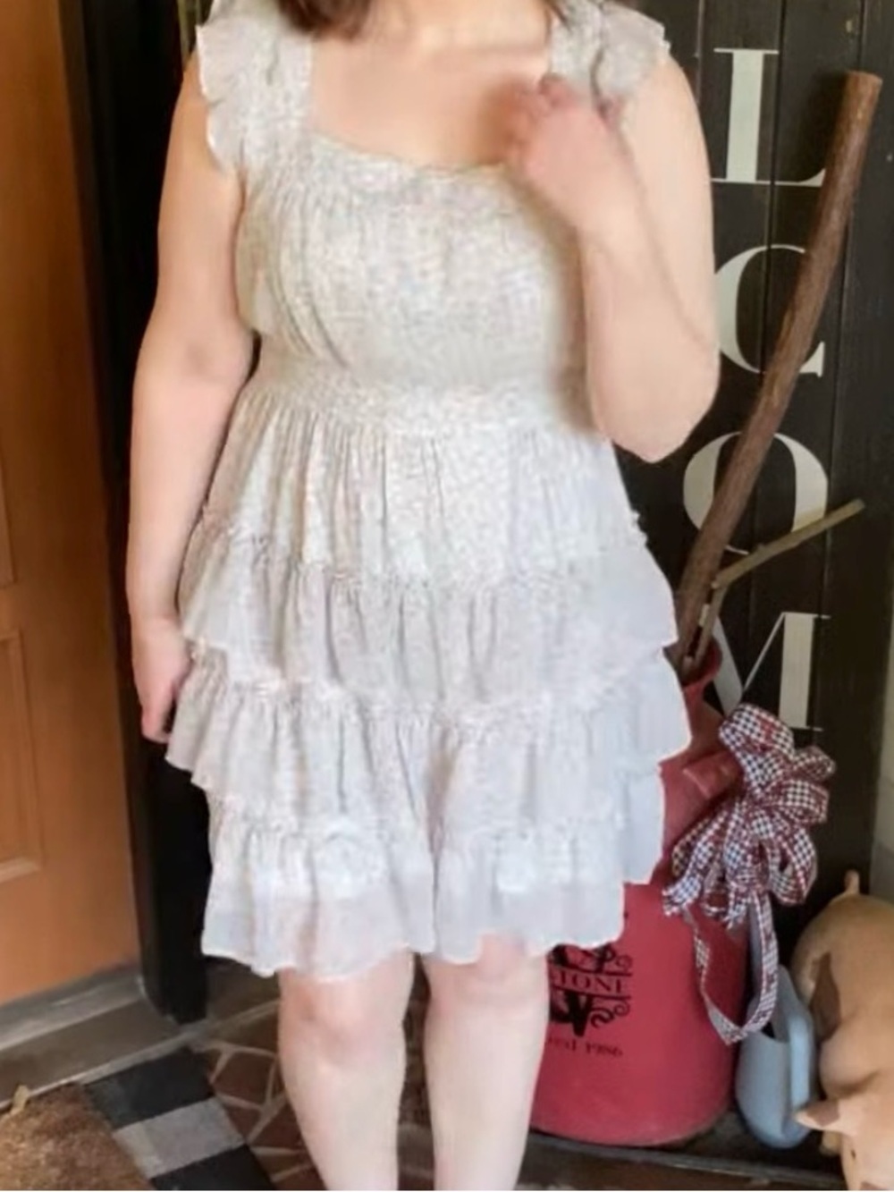 Floral Tiered Maxi Dress in Light Gray